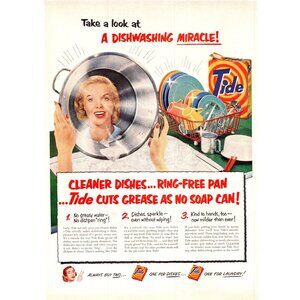 1951 Tide Dish Detergent HLC Harlequin Dishes Vintage Print Ad Housewife 50s Art